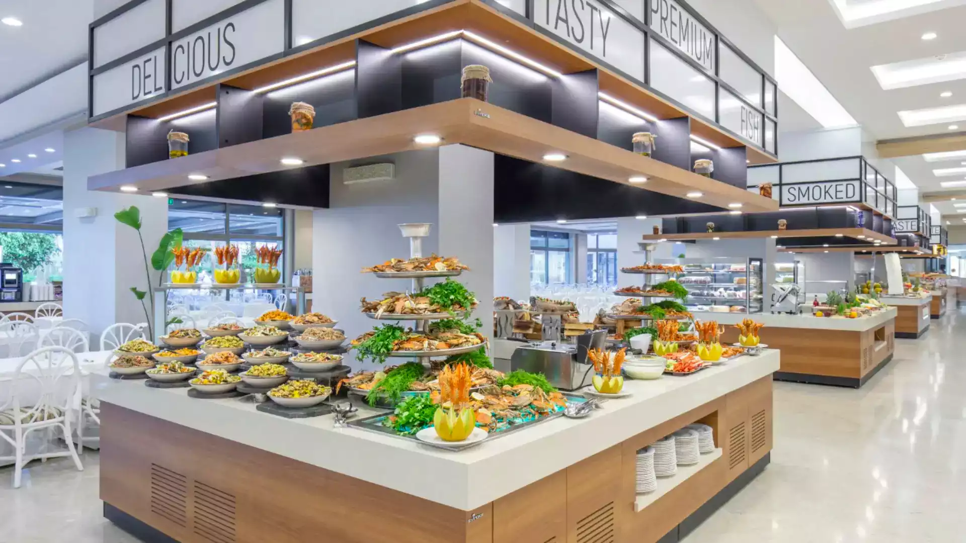 a restaurant with tables and chairs